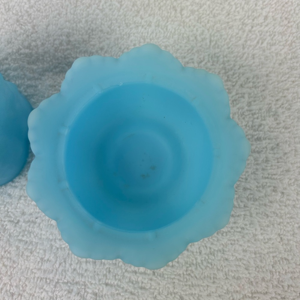 VTG 70s Fenton Satin Sky Blue Milk Glass Hobnail Fairy Lamp Light Votive - Picture 5 of 16